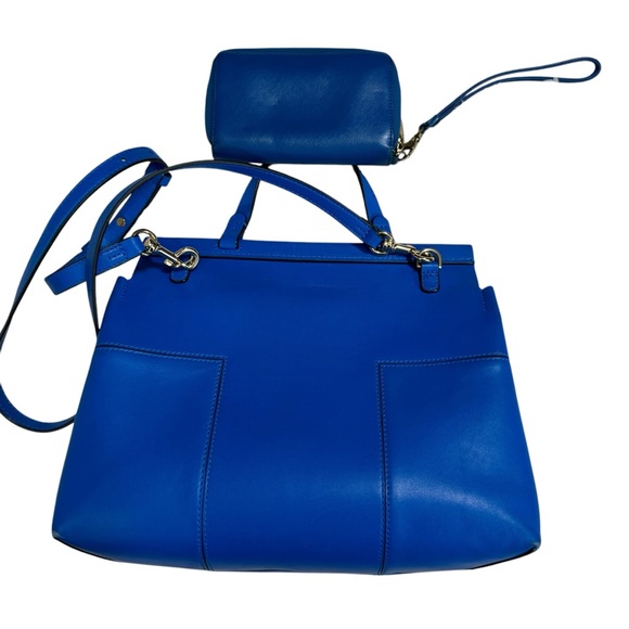 Tory Burch Blue Leather Satchel Purse Handbag & zip around wristlet READ DESCPT - Picture 2 of 16